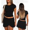 imageGolf Skort Tennis Mini Skirt for Women Mid Waisted Self Tie Strap Front Slit Wrap Skirt Cute Short Skirt with ShortsBlack