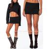imageKnit Bodycon Mini Skirts for Women High Waisted Fold Over Low Rise Y2k Cute Short Skirt Wrap Pencil Skirt SkortBlack