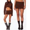 imageKnit Bodycon Mini Skirts for Women High Waisted Fold Over Low Rise Y2k Cute Short Skirt Wrap Pencil Skirt SkortBrown