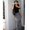 imageLeopard Print Maxi Skirts for Women Bodycon High Waisted ALine Mesh Long SkirtBlack Grey Leopard