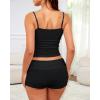imageWomens Pajama Sets Shorts Lace Trim Tops Soft Cute Pajamas Lounge Sets 2 Piece Pj Set SleepwearBlack