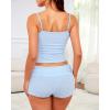 imageWomens Pajama Sets Shorts Lace Trim Tops Soft Cute Pajamas Lounge Sets 2 Piece Pj Set SleepwearBlue