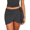 imageGolf Skort Tennis Mini Skirt for Women Mid Waisted Self Tie Strap Front Slit Wrap Skirt Cute Short Skirt with ShortsGrey