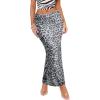 imageLeopard Print Maxi Skirts for Women Bodycon High Waisted ALine Mesh Long SkirtBlack Grey Leopard