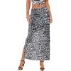 imageLeopard Print Maxi Skirts for Women Bodycon High Waisted ALine Vacation Mesh Long Slit SkirtBlack