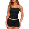 imageWomens Pajama Sets Shorts Lace Trim Tops Soft Cute Pajamas Lounge Sets 2 Piece Pj Set SleepwearBlack