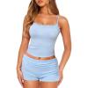 imageWomens Pajama Sets Shorts Lace Trim Tops Soft Cute Pajamas Lounge Sets 2 Piece Pj Set SleepwearBlue
