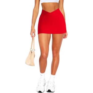 imageHigh Waisted Golf Skort Tennis Skirt for Women Bodycon Mini Skirt Short Pickleball Athletic Skirt with ShortsFire Red