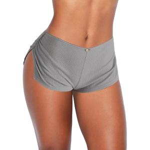 imageLow Rise Booty Shorts Micro Mini Pajamas Shorts for Women Cute Boy Short Side Slit Ruched Lounge Pj BottomsGrey