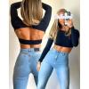 imageBackless Workout Tops for Women Long Sleeve Gym Shirts Open Back Crop Top Cute Going Out Tops Yoga Athletic TopsA1 Long Sleeve Workout Top Black