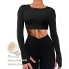 imageBackless Workout Tops for Women Long Sleeve Gym Shirts Open Back Crop Top Cute Going Out Tops Yoga Athletic TopsA1 Long Sleeve Workout Top Black