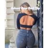 imageBackless Workout Tops for Women Long Sleeve Gym Shirts Open Back Crop Top Cute Going Out Tops Yoga Athletic TopsA1 Long Sleeve Workout Top Black