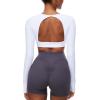 imageBackless Workout Tops for Women Long Sleeve Gym Shirts Open Back Crop Top Cute Going Out Tops Yoga Athletic TopsA1 Long Sleeve Workout Top White