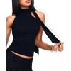 imageOff Shoulder Halter Mock Neck Going Out Tops for Women Cute Club Rave Top Bow Tie Sleeveless Crop Tank Top with ScarfBlack