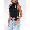 imageOff Shoulder Halter Mock Neck Going Out Tops for Women Cute Club Rave Top Bow Tie Sleeveless Crop Tank Top with ScarfBlack