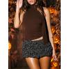 imageOff Shoulder Halter Mock Neck Going Out Tops for Women Cute Club Rave Top Bow Tie Sleeveless Crop Tank Top with ScarfBrown