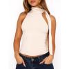 imageOff Shoulder Halter Mock Neck Going Out Tops for Women Cute Club Rave Top Bow Tie Sleeveless Crop Tank Top with ScarfWhite Beige