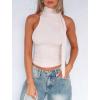 imageOff Shoulder Halter Mock Neck Going Out Tops for Women Cute Club Rave Top Bow Tie Sleeveless Crop Tank Top with ScarfWhite Beige