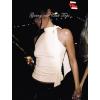 imageOff Shoulder Halter Mock Neck Going Out Tops for Women Cute Club Rave Top Bow Tie Sleeveless Crop Tank Top with ScarfWhite Beige