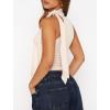 imageOff Shoulder Halter Mock Neck Going Out Tops for Women Cute Club Rave Top Bow Tie Sleeveless Crop Tank Top with ScarfWhite Beige