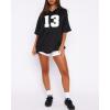 imageOversized Jersey Shirts for Women Y2k Blokette Tops V Neck Number Graphic Tees Short Sleeve TShirt Black WhiteBlack