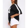 imageOversized Jersey Shirts for Women Y2k Blokette Tops V Neck Number Graphic Tees Short Sleeve TShirt Black WhiteBlack