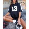 imageOversized Jersey Shirts for Women Y2k Blokette Tops V Neck Number Graphic Tees Short Sleeve TShirt Black WhiteBlack