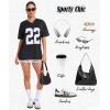 imageOversized Jersey Shirts for Women Y2k Blokette Tops V Neck Number Graphic Tees Short Sleeve TShirt Black WhiteBlack White