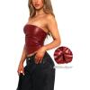 imagePU Faux Leather Tube Top Strapless Going Out Tops for Women Sexy Club Top Rave Concert Outfit Ruched Bandeau Crop TopMaroon Red