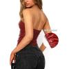 imagePU Faux Leather Tube Top Strapless Going Out Tops for Women Sexy Club Top Rave Concert Outfit Ruched Bandeau Crop TopMaroon Red