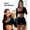 imageWomen Backless Long Sleeve Workout Tops Gym Shirt Athletic Clothes Built in Bra Open Back Crop Top Yoga Sport HalterBlack White