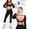 imageWomen Backless Long Sleeve Workout Tops Gym Shirt Athletic Clothes Built in Bra Open Back Crop Top Yoga Sport HalterBlack White