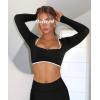 imageWomen Backless Long Sleeve Workout Tops Gym Shirt Athletic Clothes Built in Bra Open Back Crop Top Yoga Sport HalterBlack White
