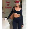 imageWomen Backless Long Sleeve Workout Tops Gym Shirt Athletic Clothes Built in Bra Open Back Crop Top Yoga Sport HalterBlack White