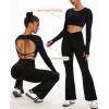 imageWomen Backless Long Sleeve Workout Tops Gym Shirt Athletic Clothes Built in Bra Open Back Crop Top Yoga Sport TopsBlack