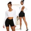 imageWomen Backless Long Sleeve Workout Tops Gym Shirt Athletic Clothes Built in Bra Open Back Crop Top Yoga Sport TopsBright White