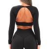 imageBackless Workout Tops for Women Long Sleeve Gym Shirts Open Back Crop Top Cute Going Out Tops Yoga Athletic TopsA1 Long Sleeve Workout Top Black