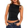 imageBow Tie Sleeveless Shirts Summer Off The Shoulder Going Out Tops for Women Cute Club Rave Top Boat Neck Crop Tank TopBlack
