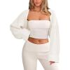 imageChunky Knit Bolero Shrug Cardigan Sweater for Women Fall Open Front Long Arm Sleeve Cropped Cardigan Y2k Loose SueterBeige White