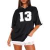 imageOversized Jersey Shirts for Women Y2k Blokette Tops V Neck Number Graphic Tees Short Sleeve TShirt Black WhiteBlack