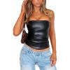 imagePU Faux Leather Tube Top Strapless Going Out Tops for Women Sexy Club Top Rave Concert Outfit Ruched Bandeau Crop TopBlack