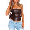 imagePU Faux Leather Tube Top Strapless Going Out Tops for Women Sexy Club Top Rave Concert Outfit Ruched Bandeau Crop TopBrown