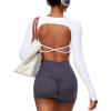 imageWomen Backless Long Sleeve Workout Tops Gym Shirt Athletic Clothes Built in Bra Open Back Crop Top Yoga Sport TopsBright White
