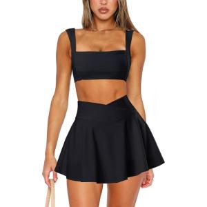 imageTwo Piece Tennis Skirt Sets for Women 2 Piece Mini Skirt Set Going Out Golf Skort Athletic Skirt Pickleball Outfit01b1 2 Piece Skirt Set Black