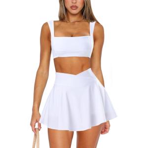 imageTwo Piece Tennis Skirt Sets for Women 2 Piece Mini Skirt Set Going Out Golf Skort Athletic Skirt Pickleball Outfit01b1 2 Piece Skirt Set White