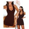 imageBodycon Halter Mini Dresses for Women Going Out Club Dress Backless V Neck Summer Short Dress Cocktail Party DressesBrown