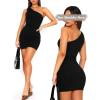imageBodycon One Off Shoulder Mini Dresses for Women Going Out Dress Summer Short Rave Club Dress Cocktail Party DressesBlack