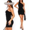 imageBodycon One Off Shoulder Mini Dresses for Women Going Out Dress Summer Short Rave Club Dress Cocktail Party DressesBlack
