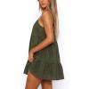 imageFlowy Short Sundress Mini Babydoll Dresses for Women Going Out Tiered Ruffle Beach Spaghetti Strap Swing Dress Cute2 Olive Green