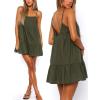 imageFlowy Short Sundress Mini Babydoll Dresses for Women Going Out Tiered Ruffle Beach Spaghetti Strap Swing Dress Cute2 Olive Green